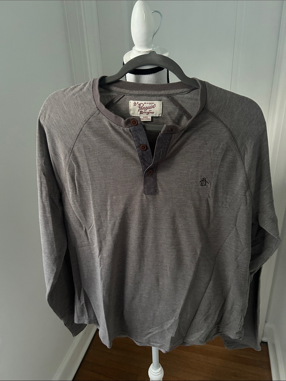 Original Penguin Men's Long Sleeve Henley - Charcoal Gray